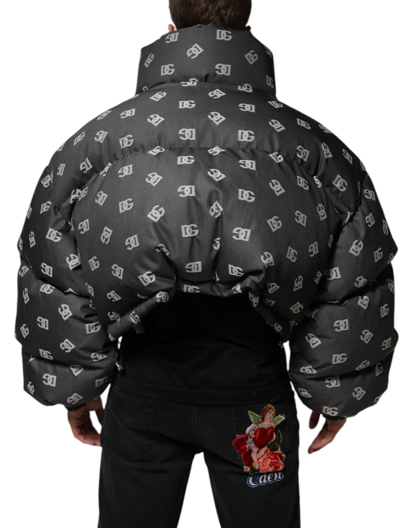 Black DG Monogram Full Zip Puffer Men Jacket