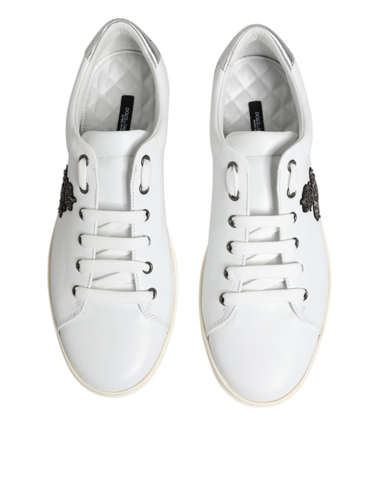 White Crown Bee Leather Low Top Sneakers Shoes