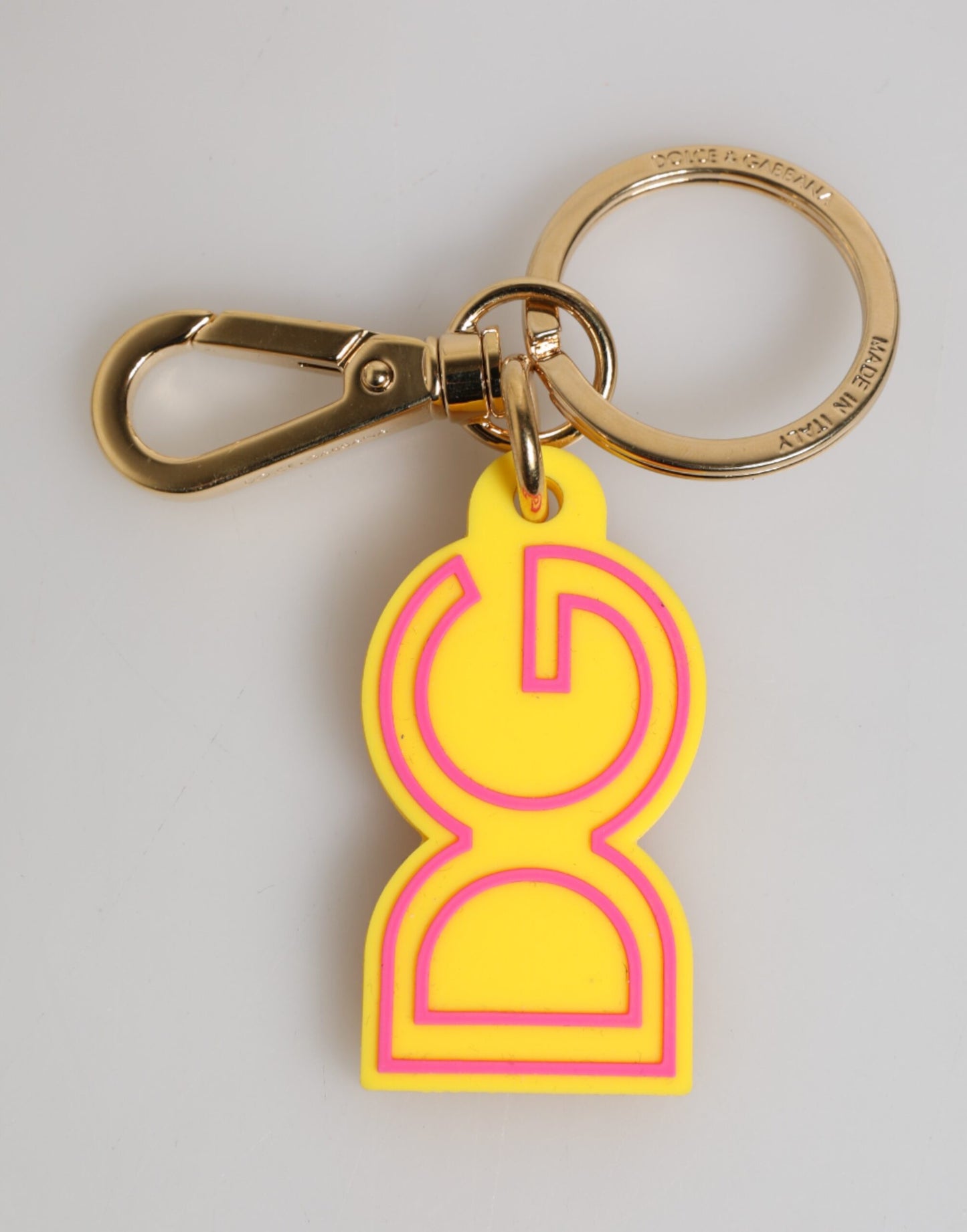 Yellow Rubber Gold Tone Metal DG Logo Keyring Keychain