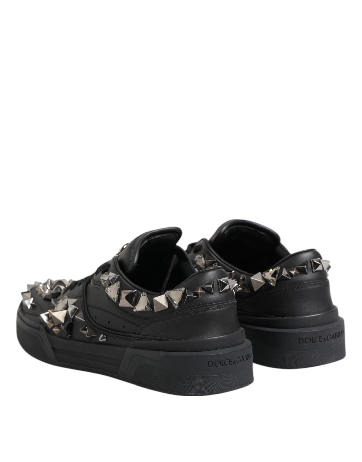 Black Leather Studded Low Top Sneakers Shoes