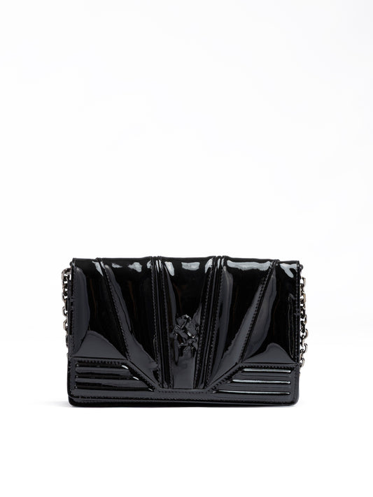 Black GT patent leather bag with chain