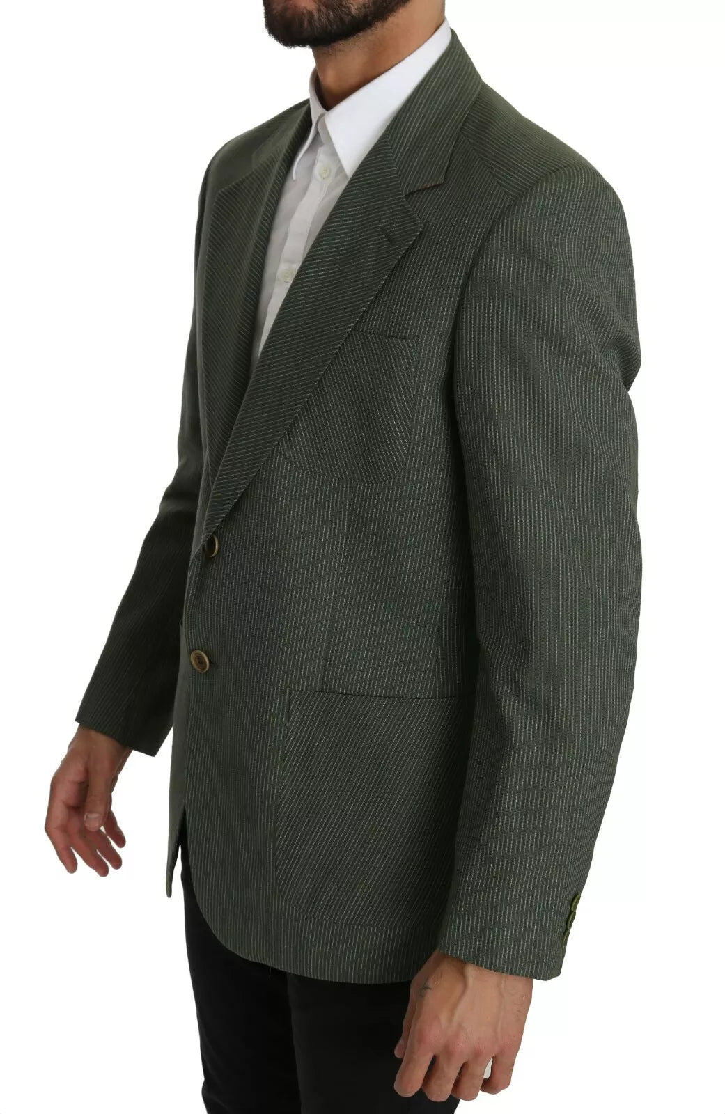 Green Linen Blazer One Piece Single Breasted Jacket