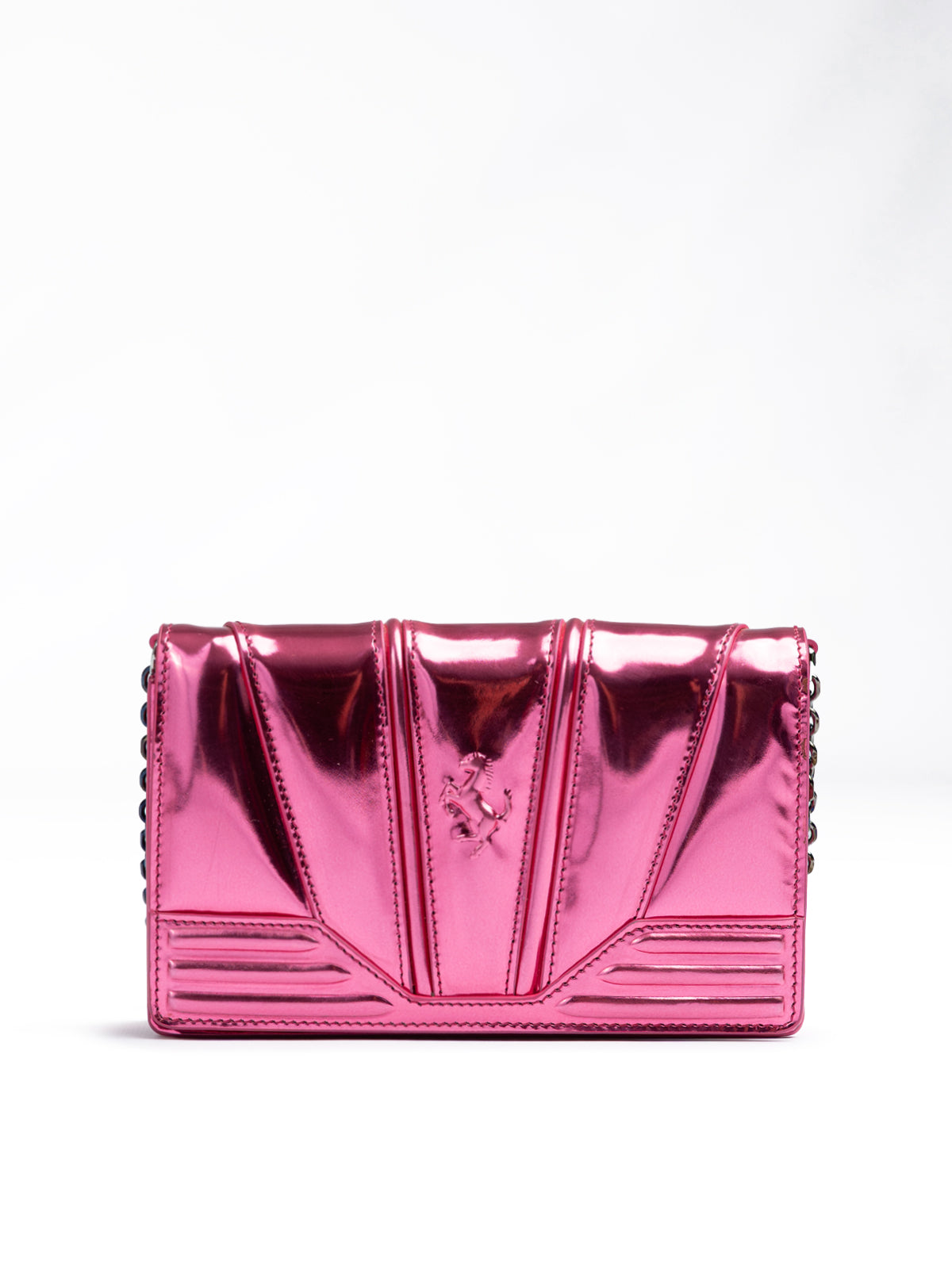 Metal Pink GT patent leather bag with chain