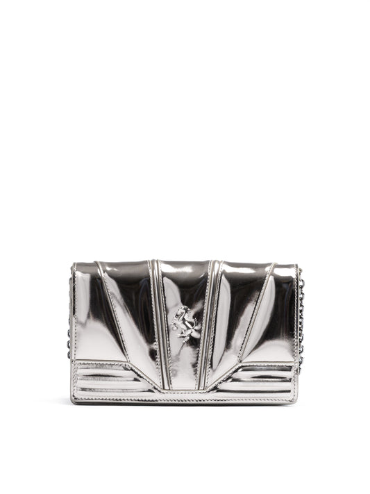 Metal Silver GT patent leather bag with chain