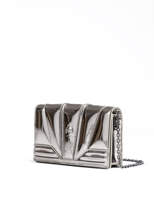 Metal Silver GT patent leather bag with chain
