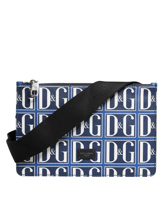 Blue White Leather D&G Logo Plaque Crossbody Borse Bag