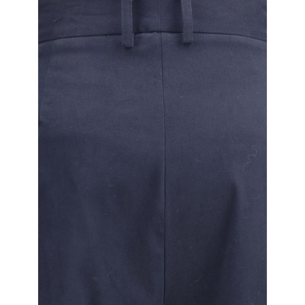 Blue Cotton Casual Pants