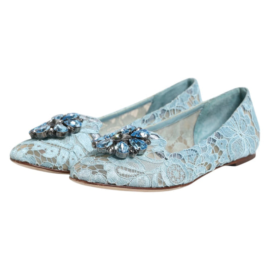Blue Lace Crystal Ballet Flats Loafers Shoes