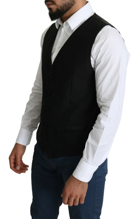 Black Wool Men Formal Waistcoat Vest
