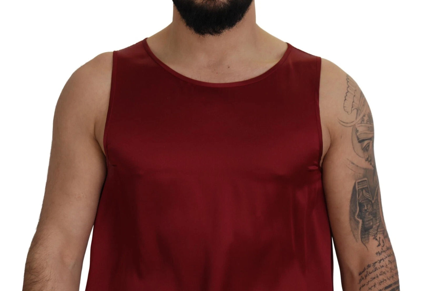 Red Round Neck Sleeveless Silk T-shirt