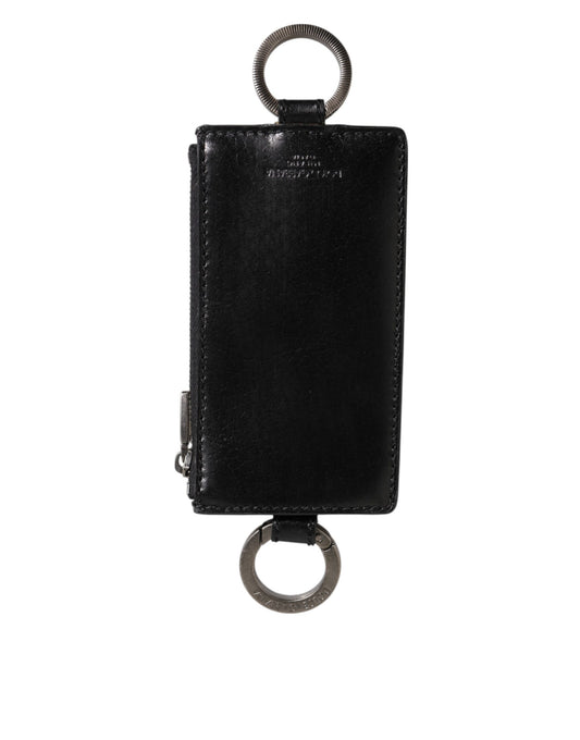 Black Leather Logo Embossed Lanyard Card Holde Wallet