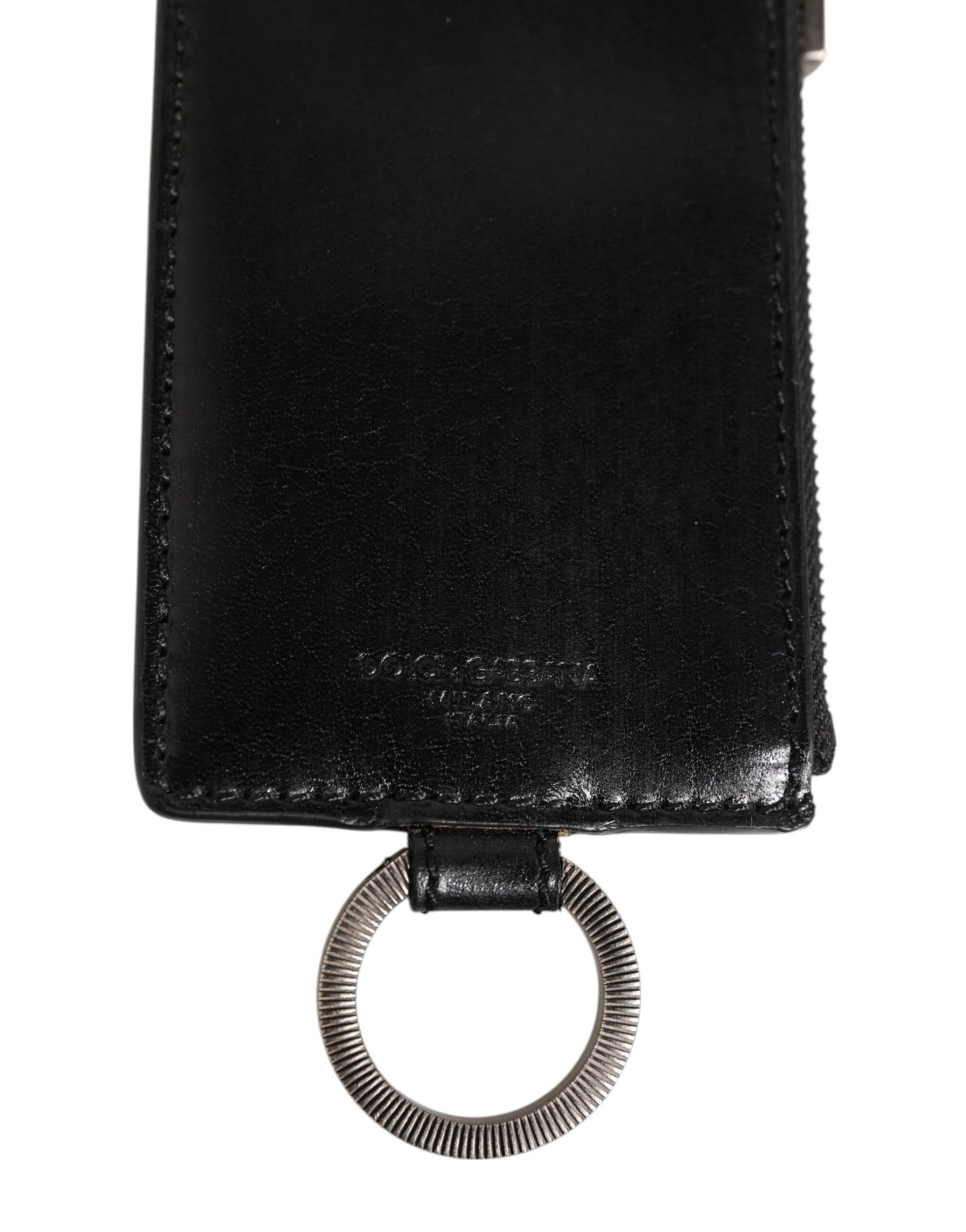 Black Leather Logo Embossed Lanyard Card Holde Wallet
