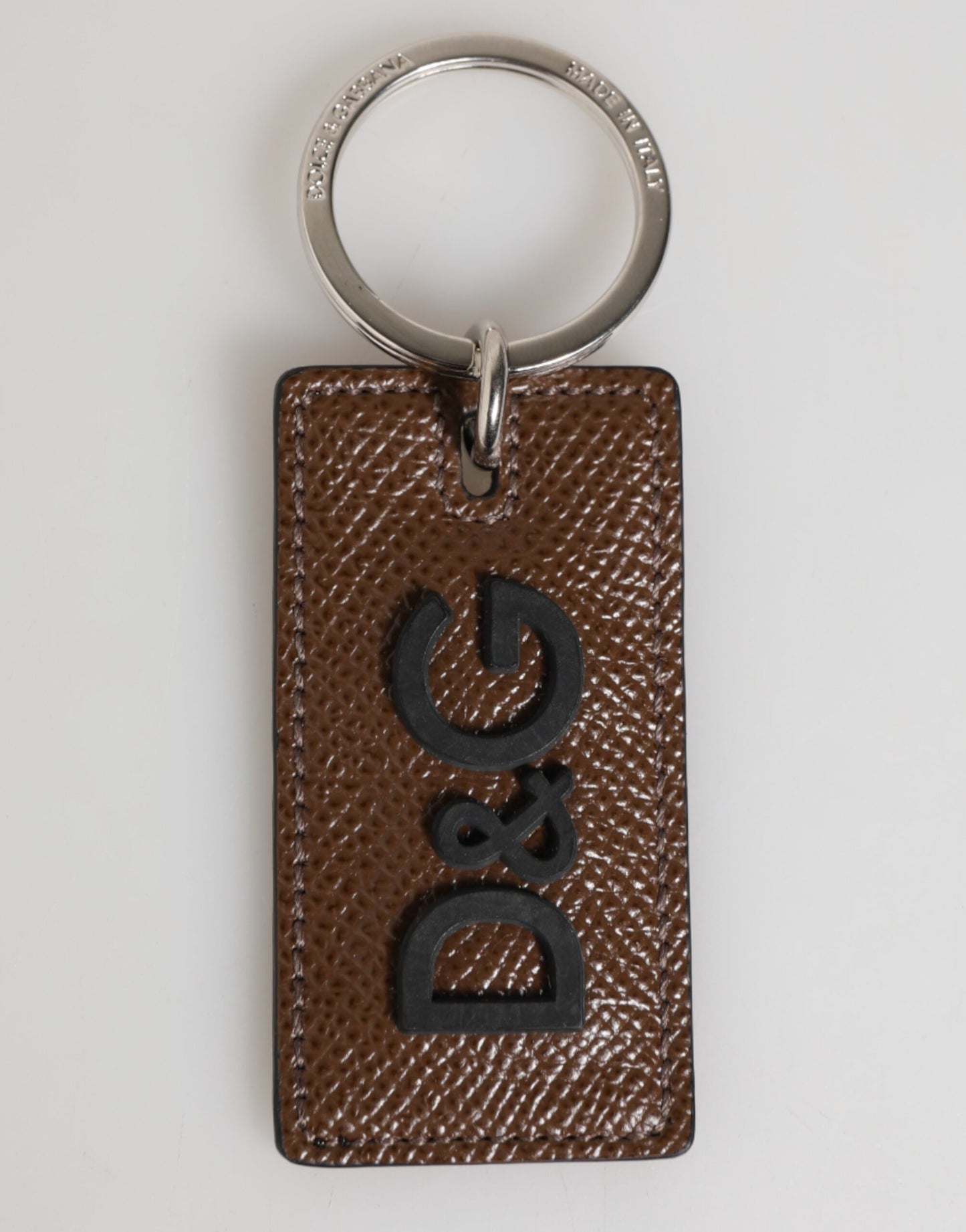 Dark Brown Leather Logo Metal Ring Keychain Holder Keyring