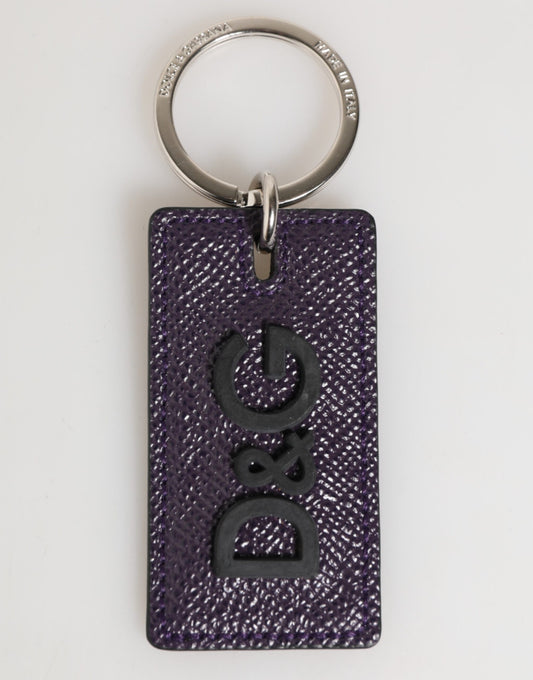 Violet Leather Logo Metal Ring Men Keychain Keyring