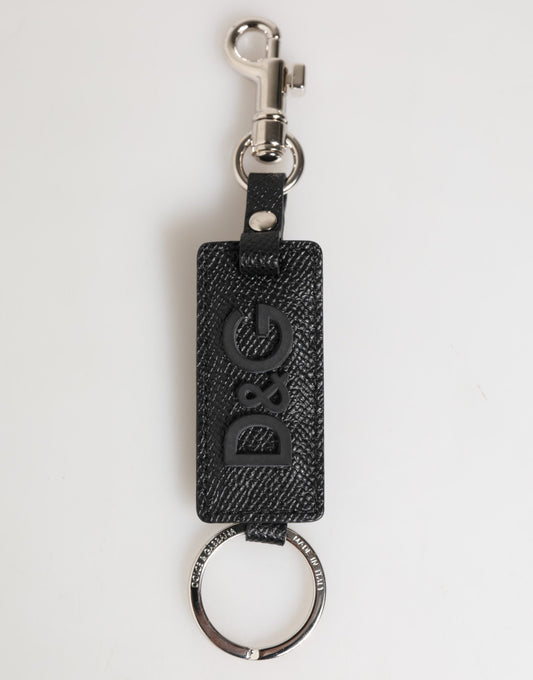 Black Leather Logo Metal Ring Keychain Holder Keyring