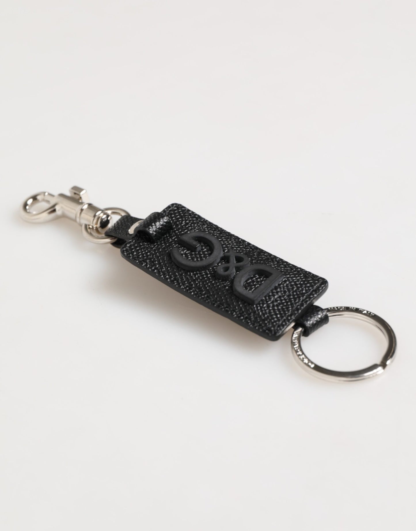 Black Leather Logo Metal Ring Keychain Holder Keyring