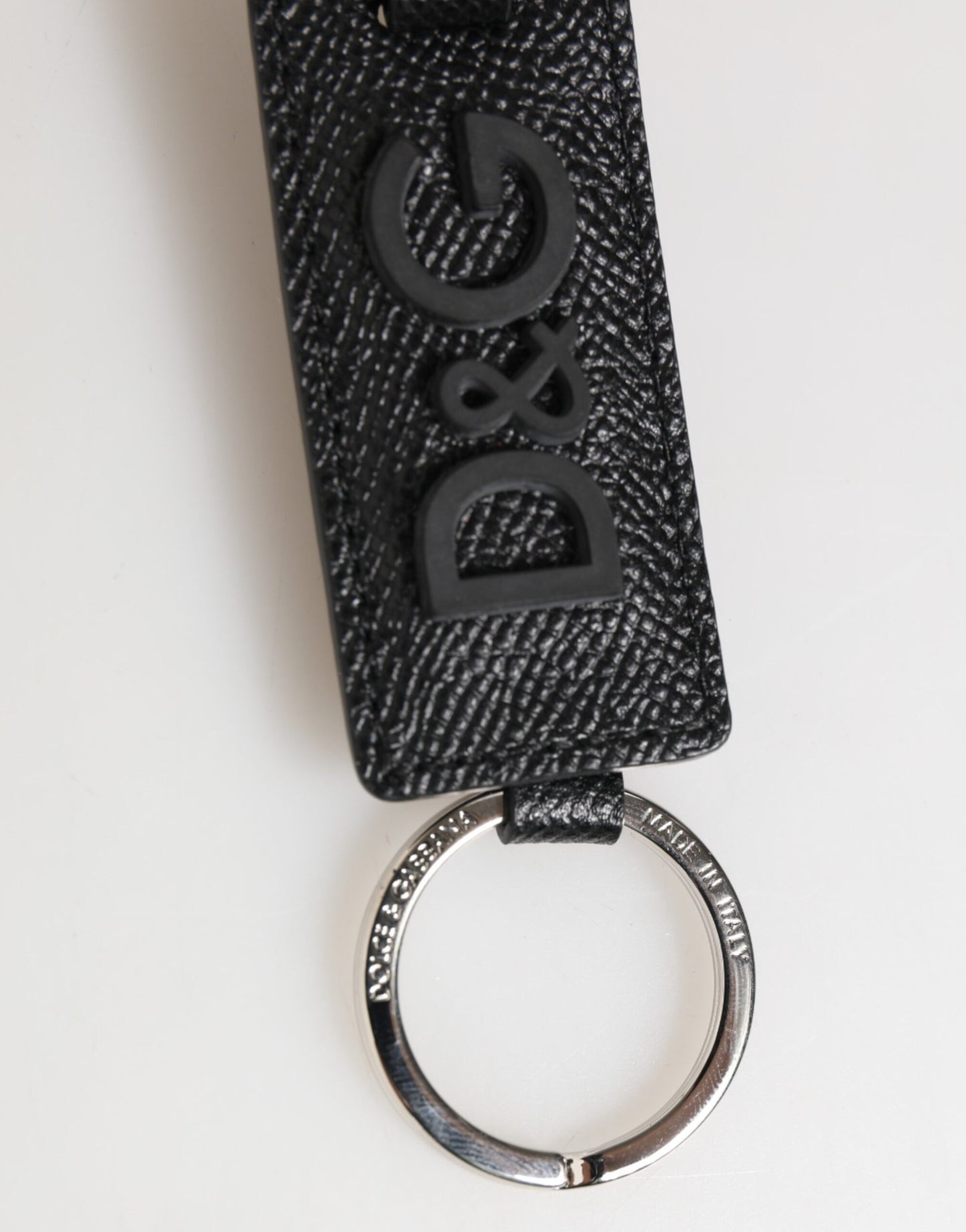 Black Leather Logo Metal Ring Keychain Holder Keyring