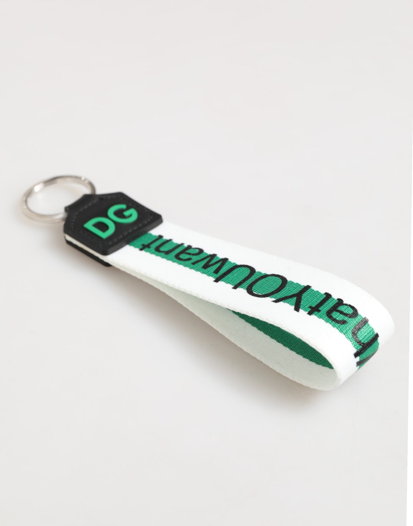 Green Logo Polyester Silver Brass Holder Keychain Keyring