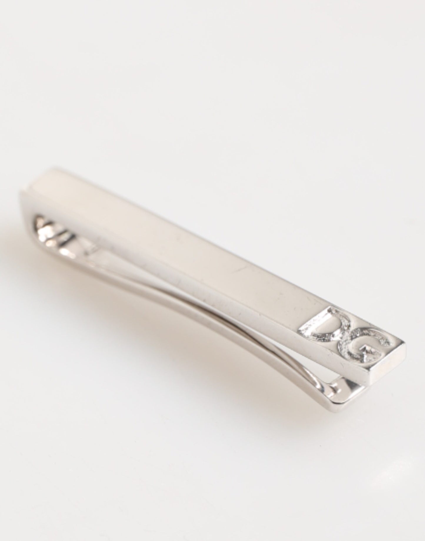 Silver Tone Brass Logo Branded Men Accessory Tie Clip Bar