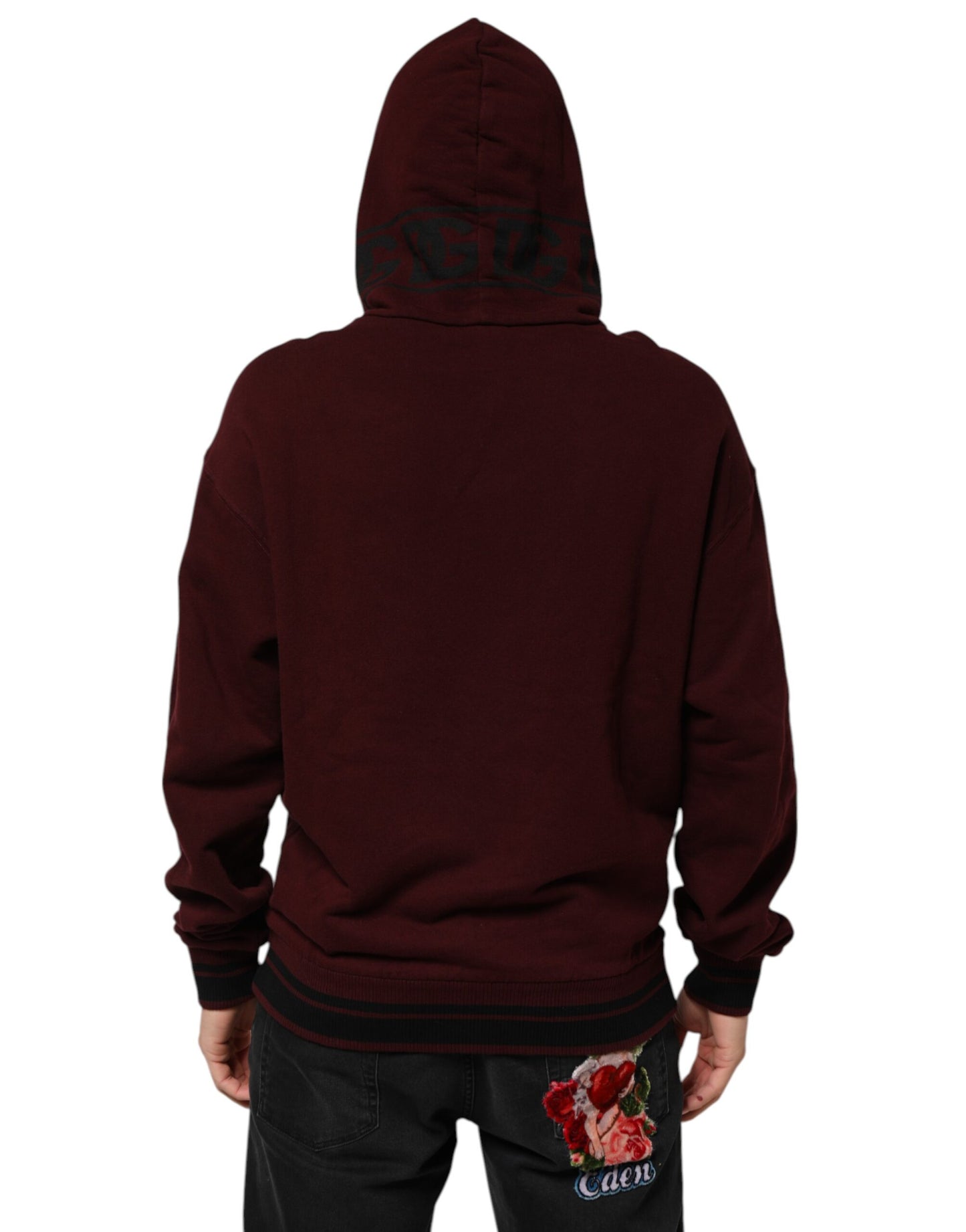 Burgundy Cotton Plaid Lined Men Hoodie Sweater
