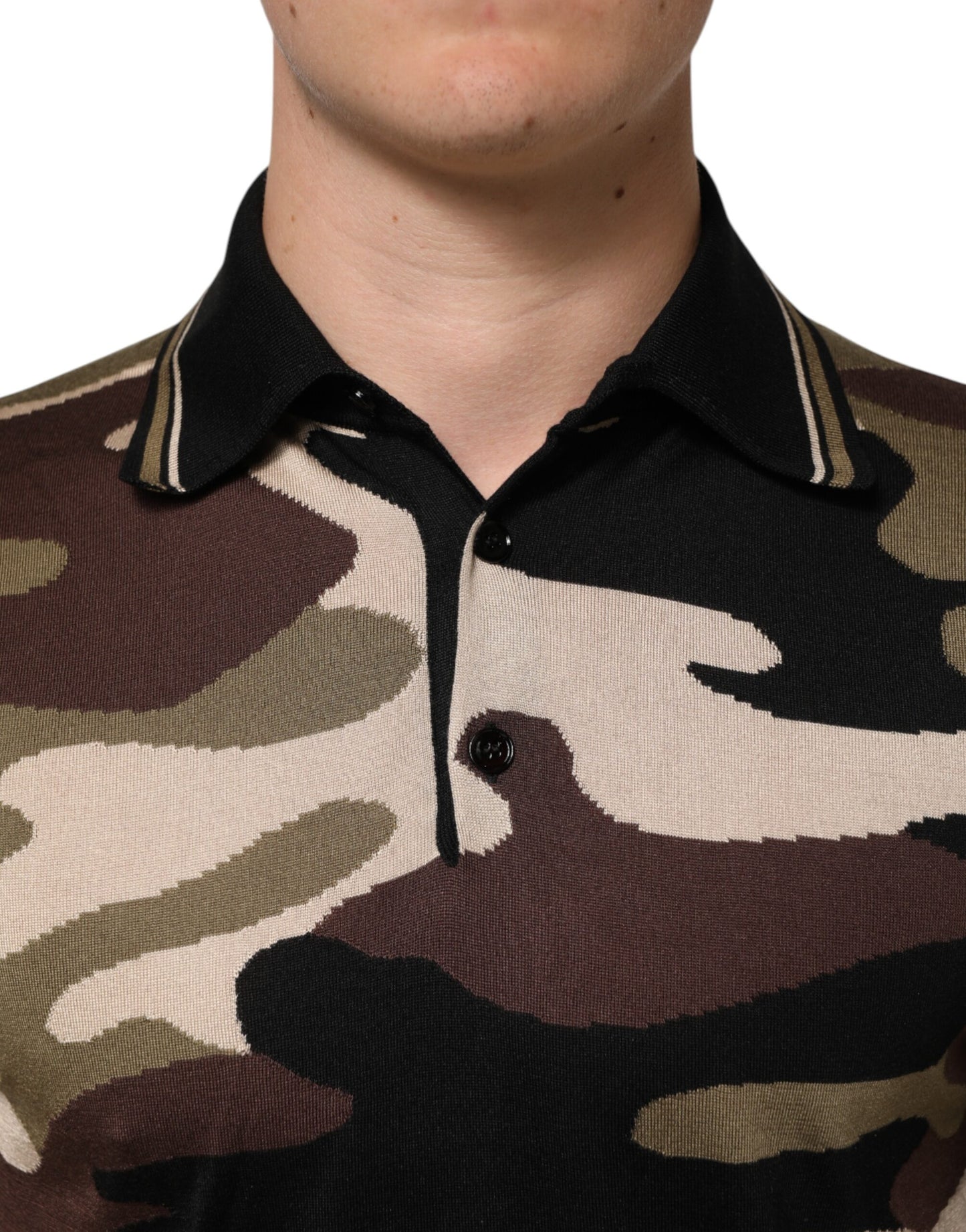 Camouflage Brown Silk MilitaryPolo T-shirt