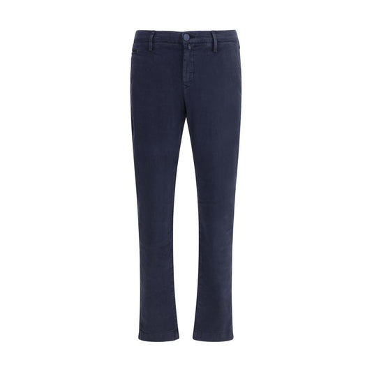Blue Cotton Casual Pants