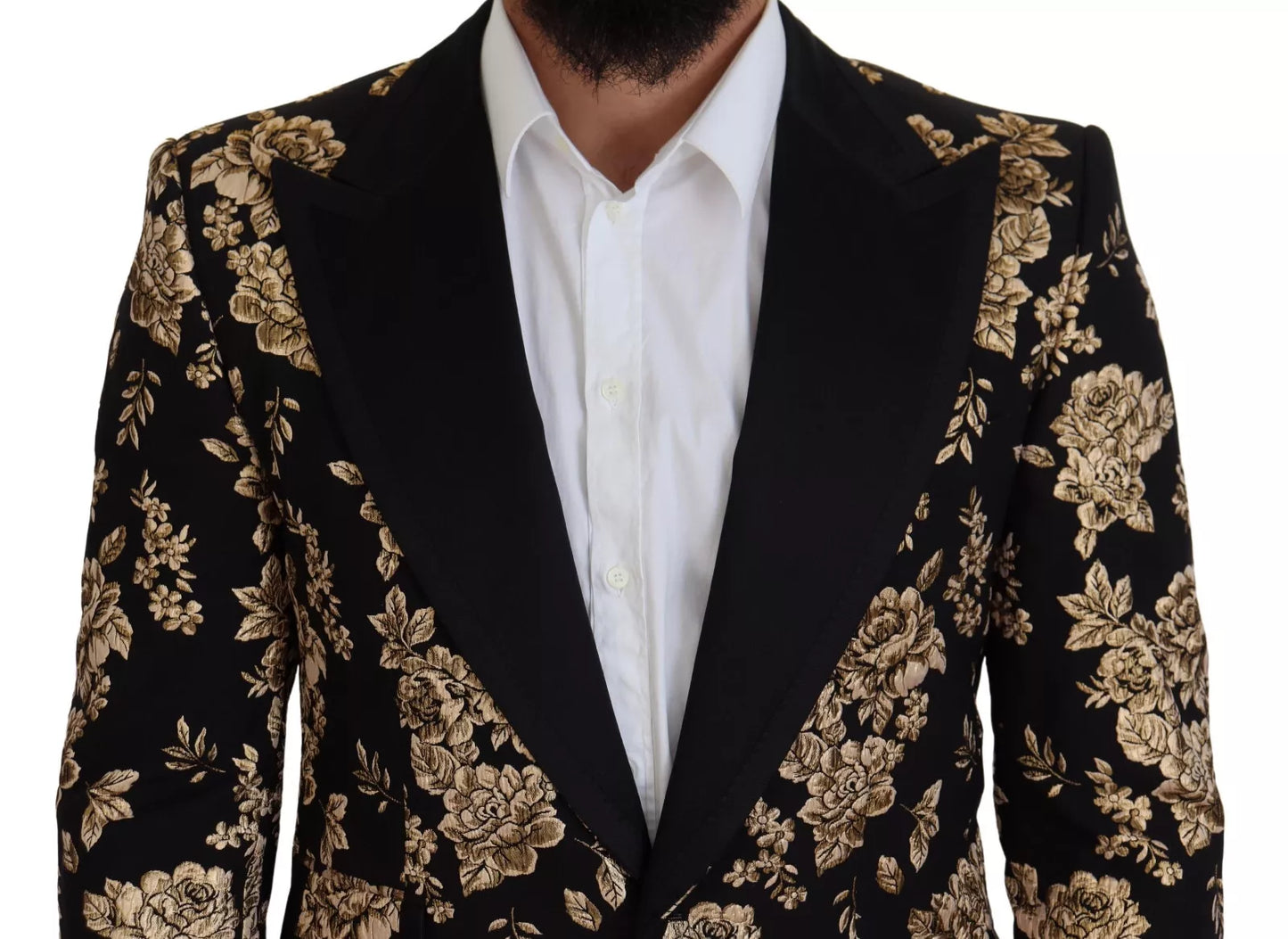 Gold Black Floral Embroidered Jacket Blazer