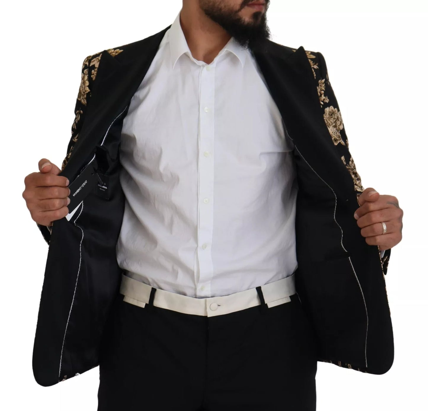 Gold Black Floral Embroidered Jacket Blazer
