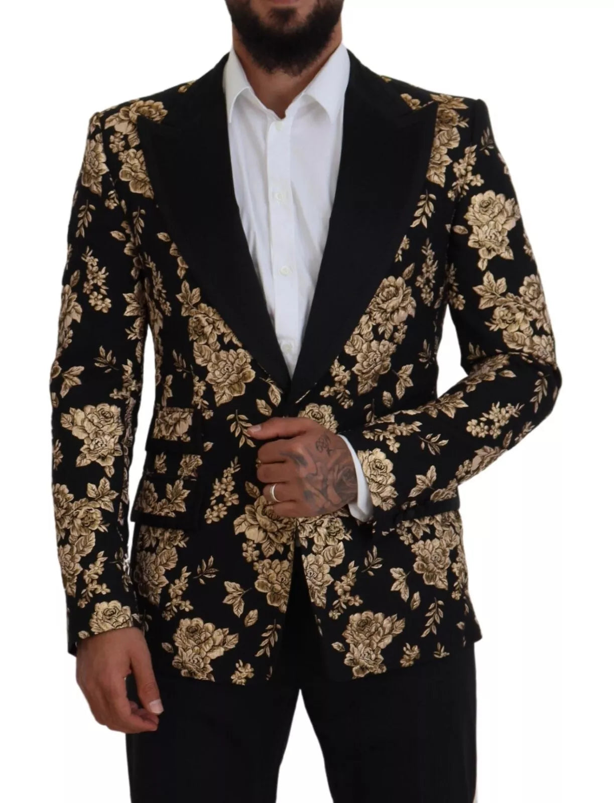 Gold Black Floral Embroidered Jacket Blazer