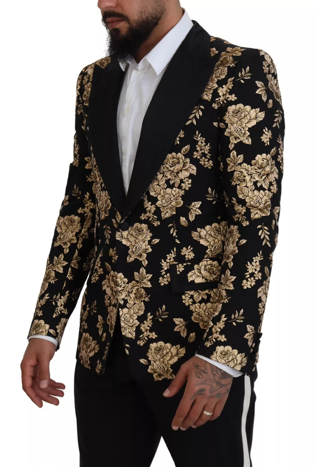 Gold Black Floral Embroidered Jacket Blazer