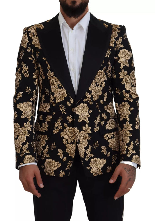 Gold Black Floral Embroidered Jacket Blazer