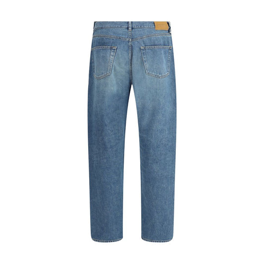 Blue Cotton Straight-Leg Jeans