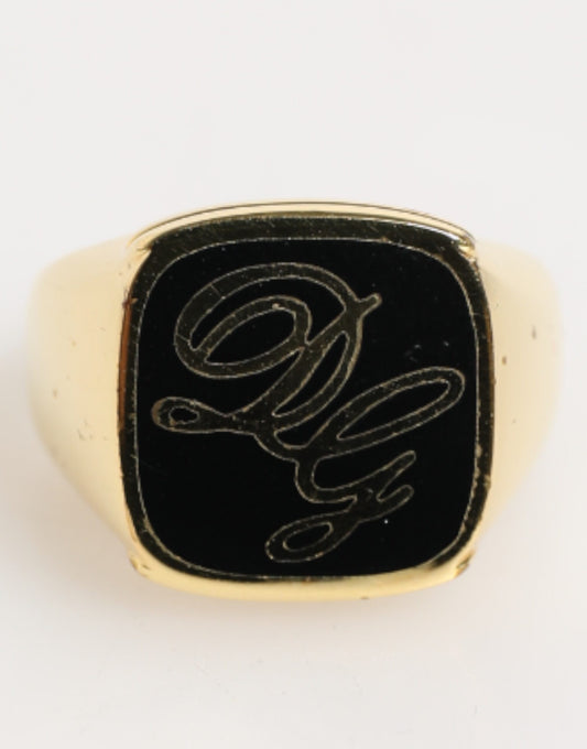 Gold Tone Enamel Brass Signet DG Logo Adjustable Ring