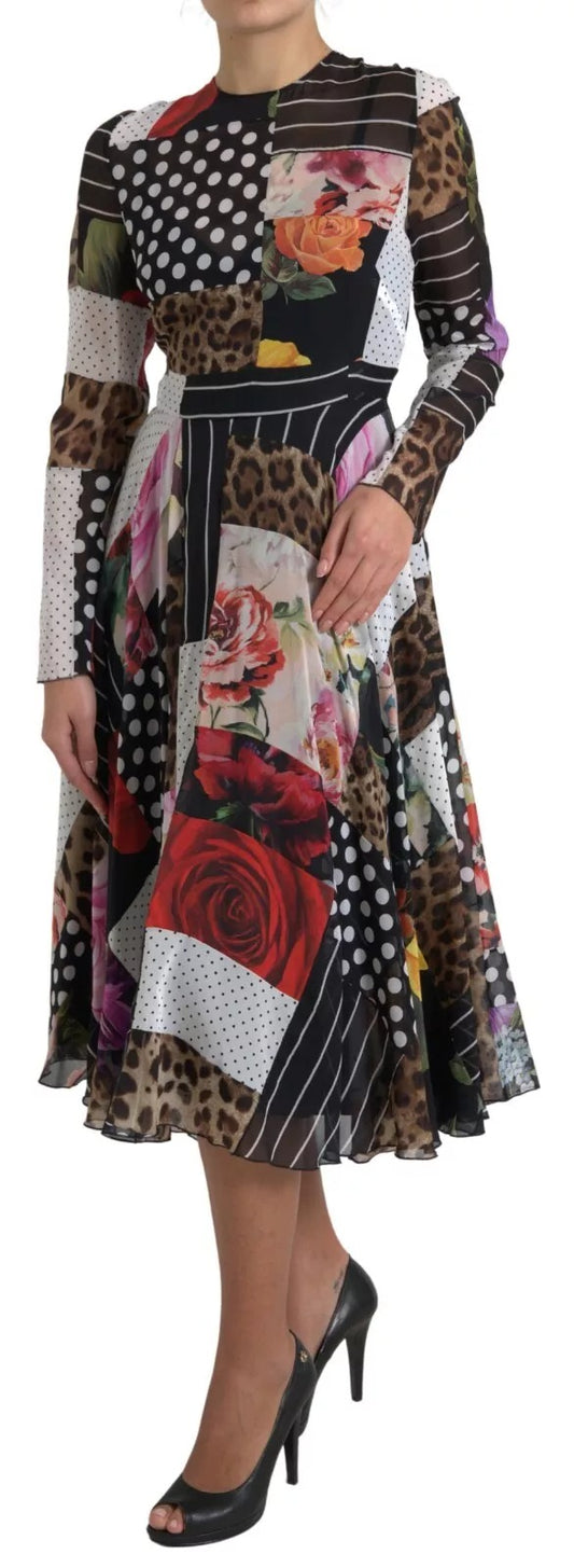 Multicolor Patchwork Floral Leopard Dress