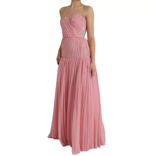 Pink Silk Strapless Maxi A-line Gown Dress