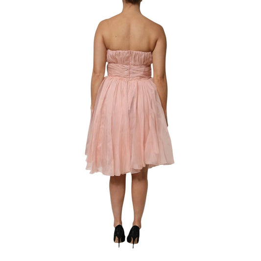 Pink Silk Chiffon A-line Pleated Midi Dress