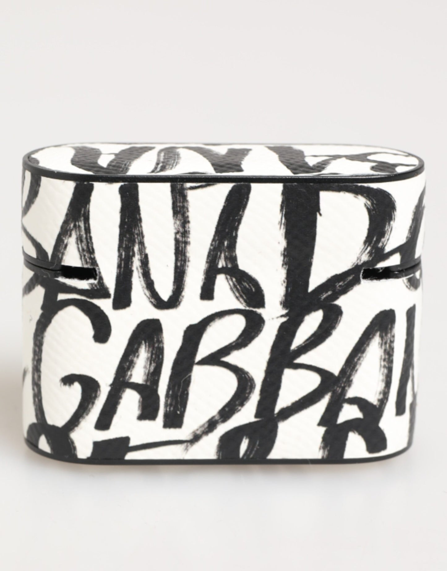 Black White Leather Monogram Print Logo Holder Airpods Case