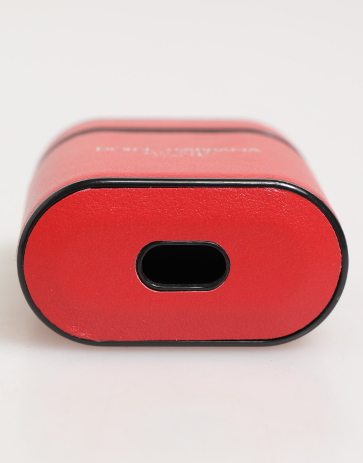 Red White Calfskin Leather Logo Flip Holder Airpods Case