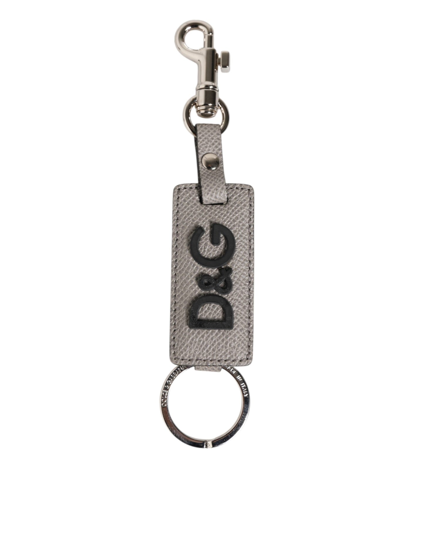 Gray Leather Logo Metal Ring Keychain Holder Keyring