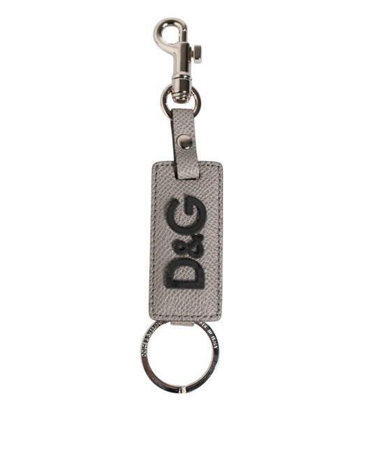 Gray Leather Logo Metal Ring Keychain Holder Keyring