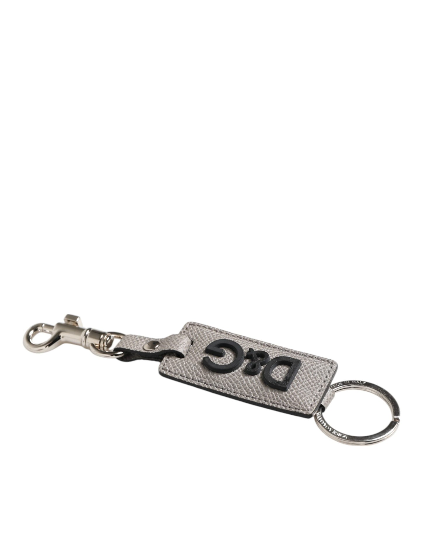 Gray Leather Logo Metal Ring Keychain Holder Keyring