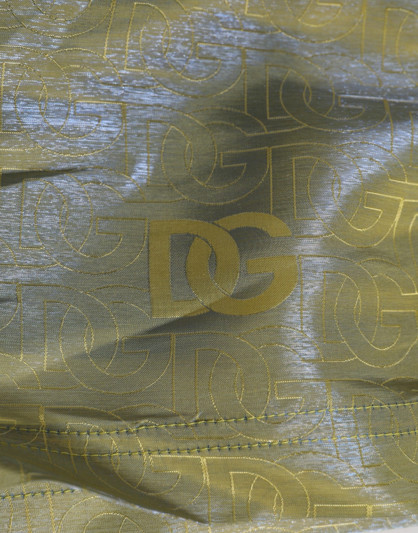 Green Polyester Metallic Logo Print Men Swimwear