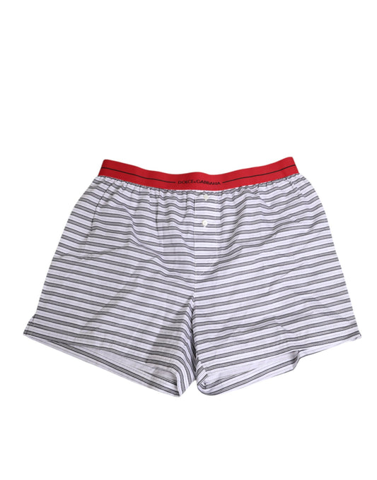 White Striped Cotton Red Waistband Shorts Swimwear