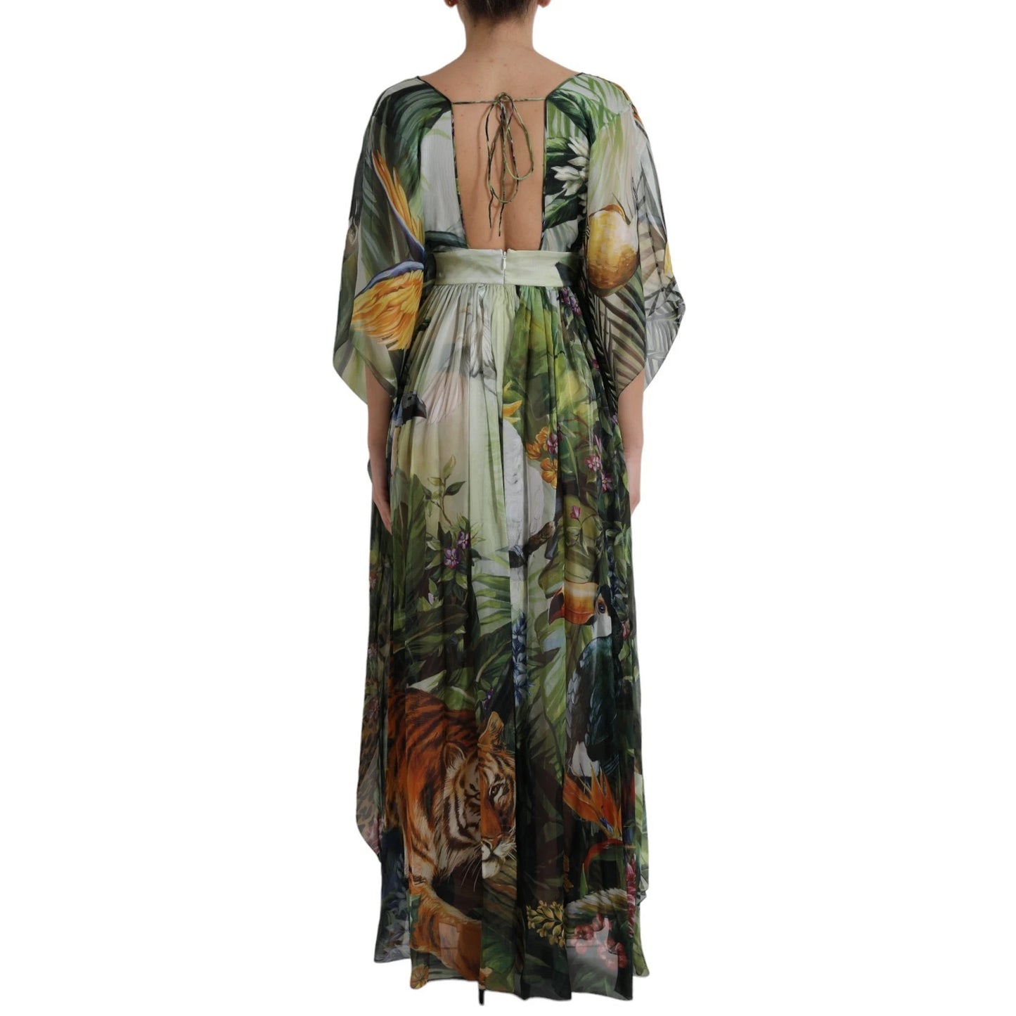 Multicolor Silk Jungle Print Women Maxi Dress