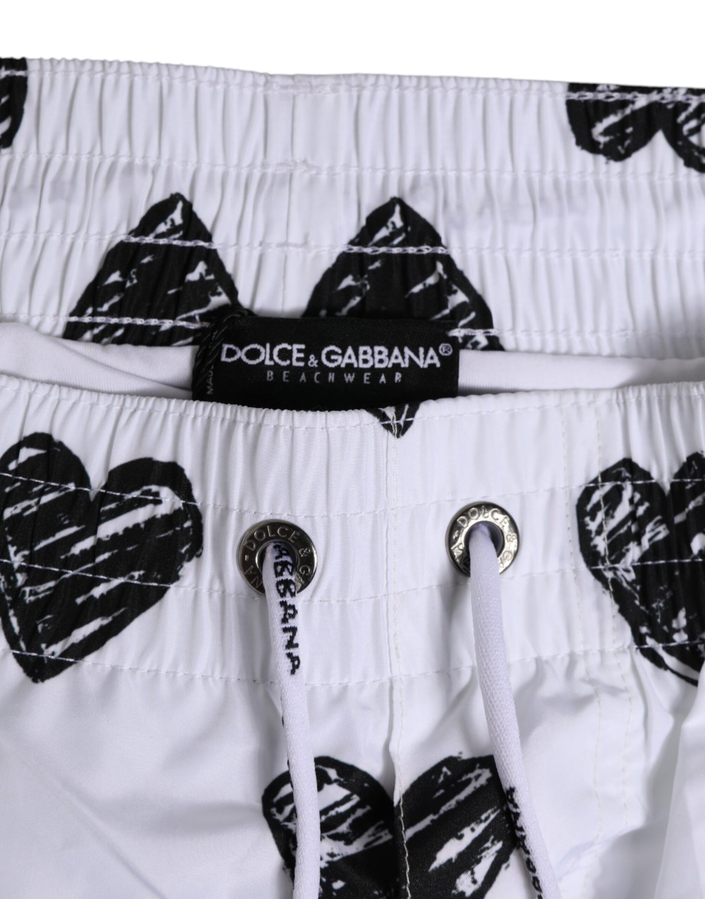 White Black Heart Print Men Boxer Short Swimwear