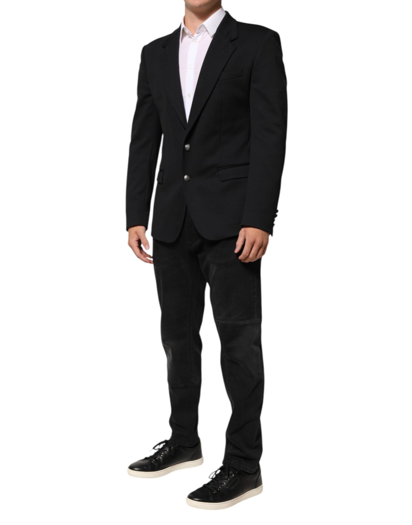 Dark Blue Cotton Men Jacket Coat Blazer Suit