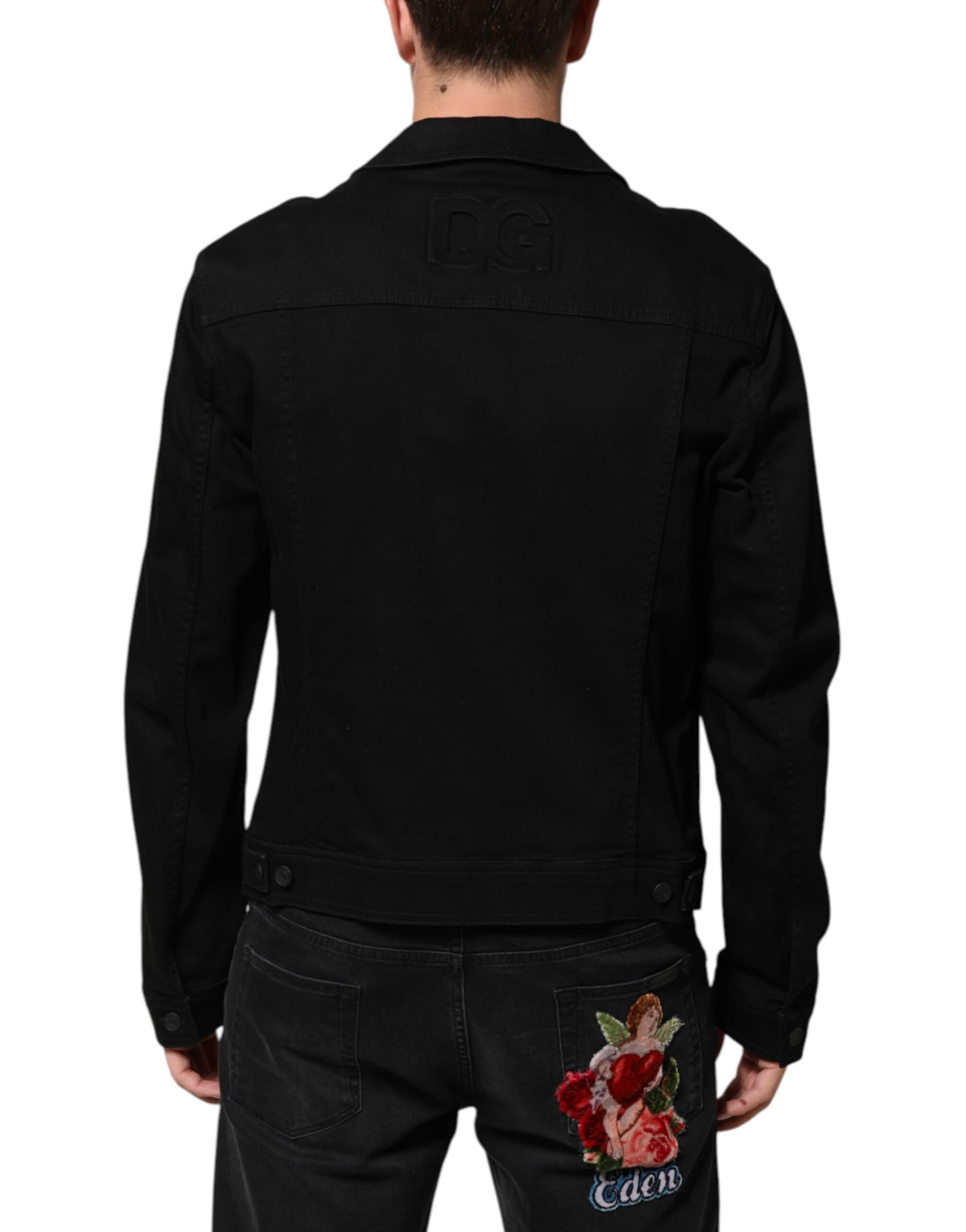 Black Cotton Denim Stretch Giubbotto Jacket