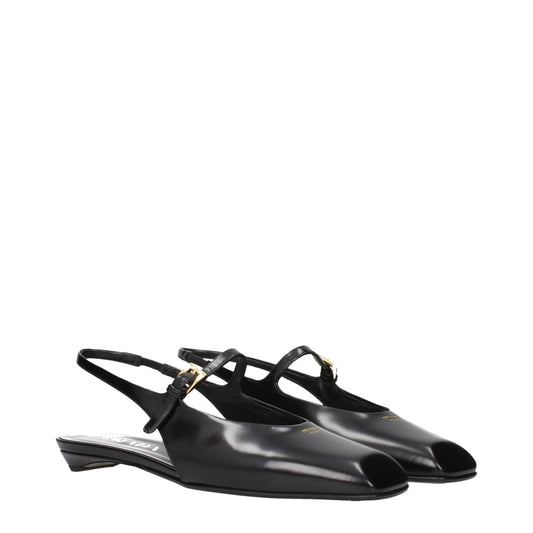 Black Leather Flat Sandals