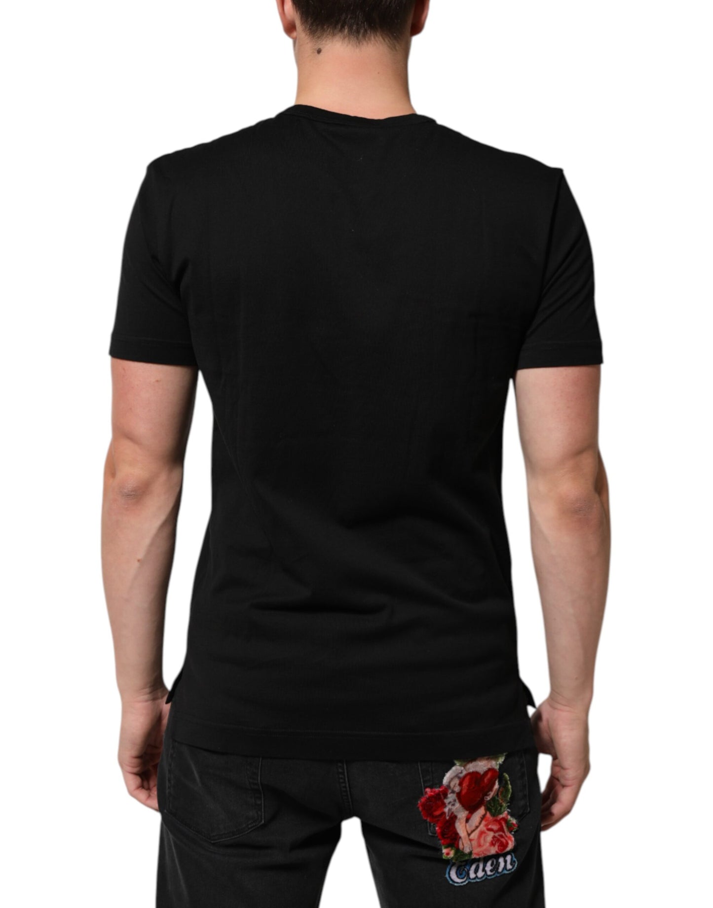 Black Cotton Velvet Logo Print Men T-shirt