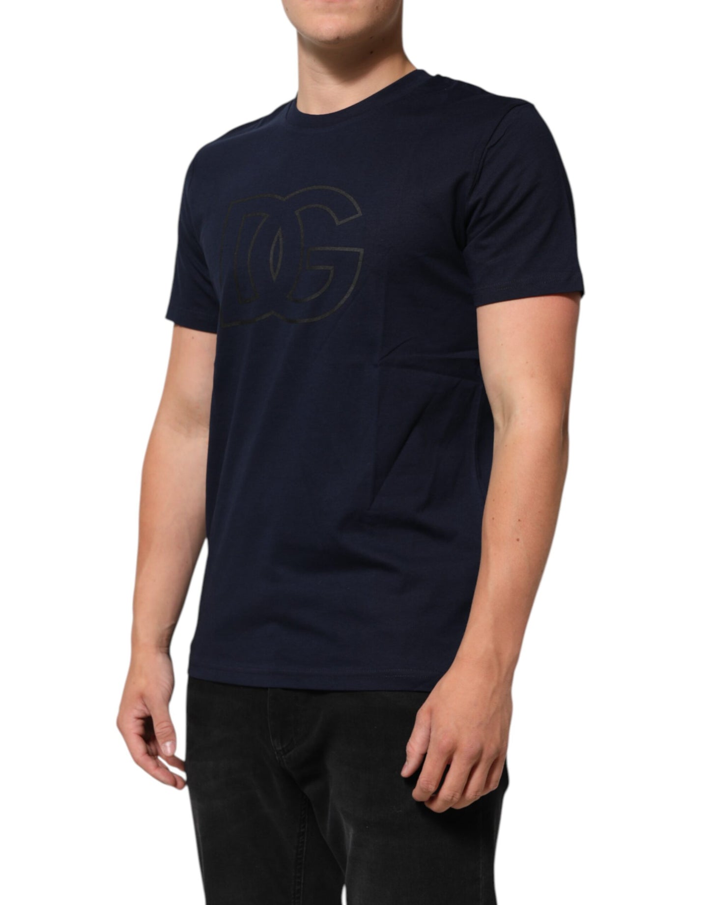 Dark Blue Cotton DG Logo Print Men’s Top T-shirt